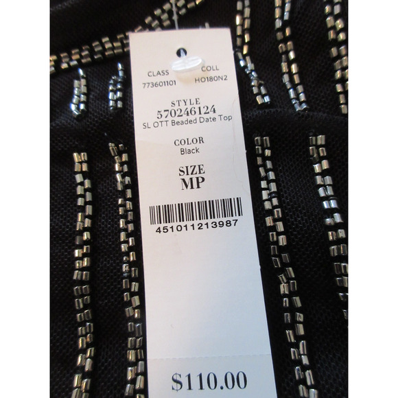 White House Black Market MP Sleeveless Top Black Silver Sequins Mesh Lined New - Picture 3 of 10